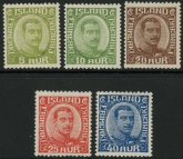 1921 Iceland.  SG.132-6  King Christian X  set 5 values. M/M