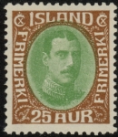 1932 Iceland SG.188 25a yellow-green & brown. King Christian X  U/M MNH