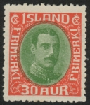 1934  Iceland  SG.189  30a. yellow-green and scarlet. mounted mint