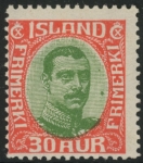1920 Iceland SG.126 King Christian X  30a yellow-green & brown mounted mint