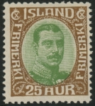 1920 Iceland SG.125  King Christian X  25a yellow-green and brown mounted mint