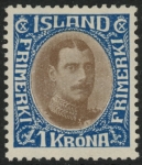 1931 Iceland  SG.191  1k chocolate and blue mounted mint