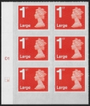 U3002  1st Large. vermilion  M16L  cyld. D1  grid position R2  C2    DLR  U/M (MNH)