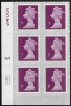 U2920  1p deep crimson M20L Cyld. W1  grid position  R2 C1  SBP T2 L/s  Walsall/ISP  U/M (MNH)