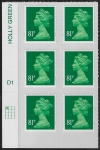 U2929  81p 2B  green M14L  Cyld.  D1  grid position  R1 C1  DLR U/M (MNH)