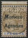 Morocco Agencies -  Gibraltar SG.7  1 peseta. bistre & ultramarine  very fine used.