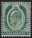 1903-4  Malta  SG.38   ½d green Perf.14  crown CA  Lightly M/M