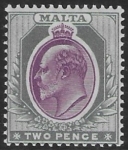 1903-4  Malta  SG.40 2d purple & grey Perf.14  crown CA  Lightly M/M