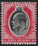 1904-14  Malta  SG.48  1d black & red Perf.14  multi crown CA  Lightly M/M