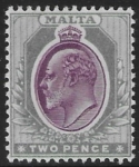 1904-14  Malta  SG.50  2d purple & grey Perf.14  multi crown CA  Lightly M/M