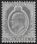 1904-14  Malta  SG.51  2d grey Perf.14  multi crown CA  Lightly M/M