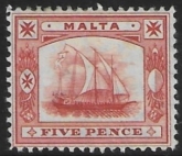 1904-14  Malta  SG.59  5d vermilion Perf.14  multi crown CA   Mounted Mint
