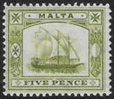1904-14  Malta  SG.60  5d ple sage-green Perf.14  multi crown CA   Mounted Mint