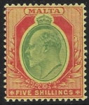 1904-14  Malta  SG.63  5s green & red/yellow.  Perf.14  multi crown CA    M/M