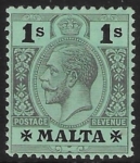 1914-21  Malta  SG.81 1s black/green.(white back)  Perf.14  multi crown CA    M/M