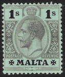 1914-21  Malta  SG.81b 1s black/blue-green.(olive back)  Perf.14  multi crown CA    M/M