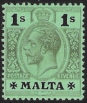 1914-21  Malta  SG.81c 1s on emerald surface.(olive back)  Perf.14  multi crown CA    M/M