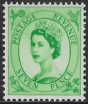 SG.524  7d bright green   (1952 Tudor Wmk) U/M (MNH)