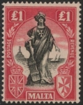 1925 Malta SG.140 £1 black & bright carmine mounted mint
