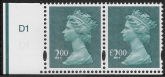 Y1747a  £2.00 2B  deep blue-green. missing '£' listed error. in pair with normal DLR U/M (MNH)
