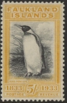 1933 Falkland Islands - SG.136  5/-  black & yellow. very lightly mounted mint.
