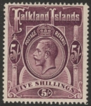 1916 Falkland Islands - SG.67b  5/-  maroon. mounted mint