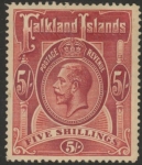 1912 Falkland Islands. SG.67 5/- deep rose-red mounted mint