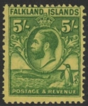 1929 Falkland Islands SG.124 5/- green/yellow. mounted mint.