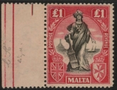 1922 Malta SG.139 £1 black & carmine-red. sideways wmk. U/M MNH