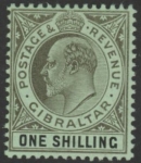 1910 Gibraltar SG.71  1s black/green. lightly mounted mint.