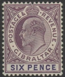 1906 Gibraltar SG.60  6d dull purple & violet. ord. paper. M/M