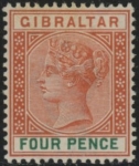 1898 Gibraltar SG.43  4d orange-brown & green. M/M