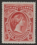 1898  Falkland Islands SG.42 5/- red . lightly mounted mint.