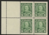 1935 Canada SG.341b 1c green.  booklet pane of 4 + 2 labels. U/M (MNH)