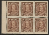 1935 Canada SG.342a 2c brown.  booklet pane of 6. U/M (MNH)