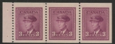 1942 Canada SG.395a 3c purple.  booklet pane of 3  U/M (MNH)