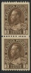 1921  Canada  SG.218a  3c brown perf 12 x imperf. vertical pair  U/M (MNH)
