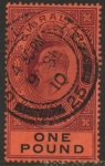 1908 Gibraltar SG.64  £1 deep purple & black/red. watermark multi crown CA. fine used