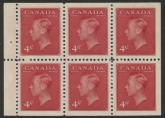 1950 Canada SG.417a 4c carmine-lake booklet pane of 6 U/M (MNH)