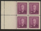 1949 Canada SG.416a 3c purple booklet pane of 4 + 2 labels U/M (MNH)