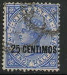 1889 Gibraltar.  SG.18ab QV. 25c  on 2½d bright blue. variety 'small i ' fine used.