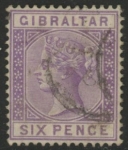1887 Gibraltar.  SG.13  6d lilac. fine used.