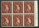 SB77a Edward Crown 6x2d red-brown.  wmk. inverted perf  I (good perfs). U/M (MNH)